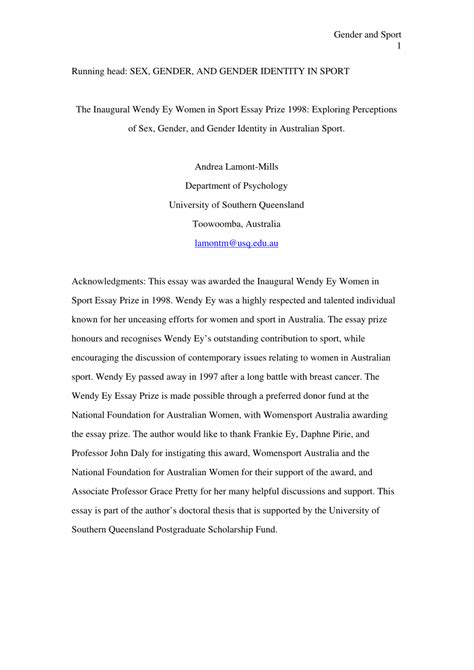 Pdf The Inaugural Wendy Ey Women In Sport Essay Prize 1998 Exploring