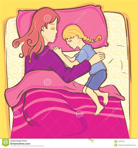 Girl Sleeping With Her Mother Stock Vector Illustration Of Design
