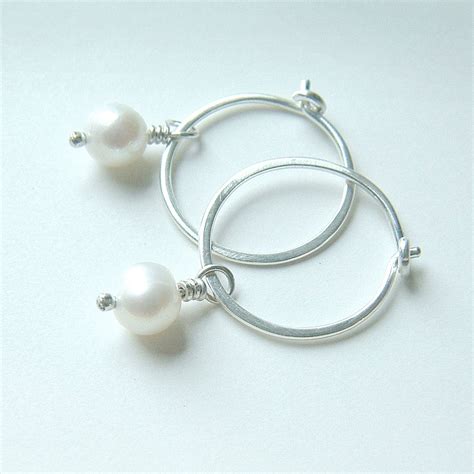 Small sterling silver hoop earrings. Silver Hoop Earrings Small Hoop Pearl Earring Sterling ...