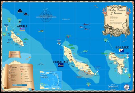 Aruba Bonaire And Curacao Map Island Map Store