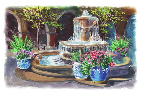 Garden Fountain Painting By Irina Sztukowski Fine Art America