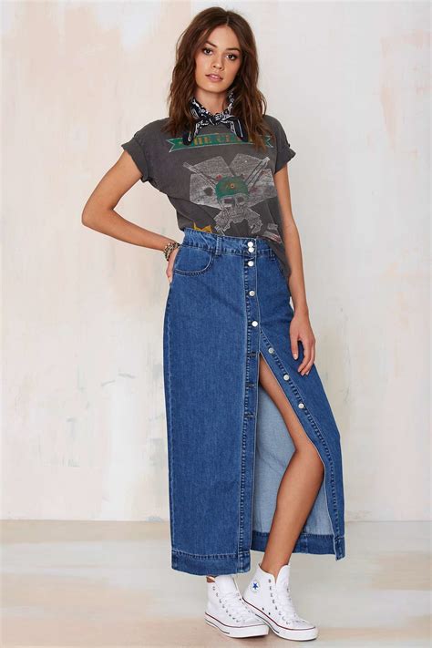 Lyst Glamorous Of One Mind Denim Maxi Skirt In Blue