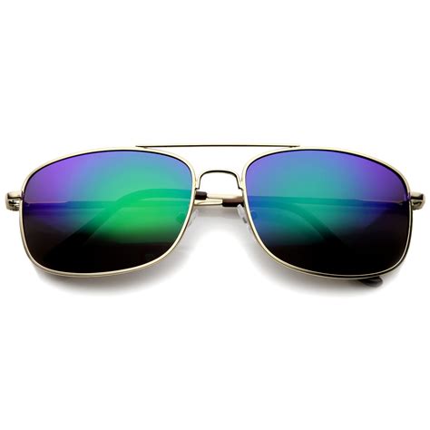 Sunglass La Sunglassla Classic Metal Crossbar Colored Mirror Square Lens Aviator Sunglasses