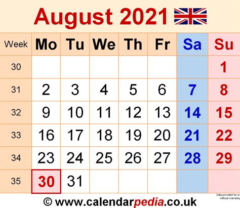 Calendar August 2021 Uk Bank Holidays Excelpdfword