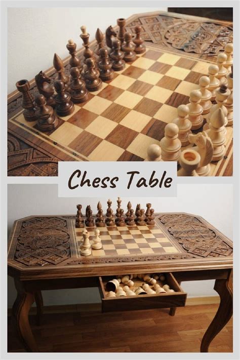 Large Hand Carved Chess Set Walnut Wooden Chess Board Set Etsy