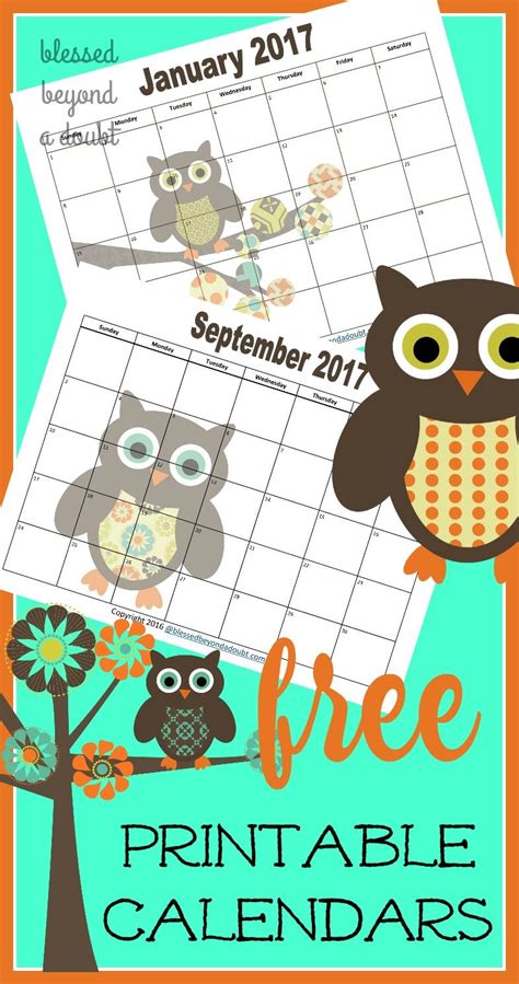 Free 2020 Monthly Printable Calendars Owl Themed Blessed Beyond A