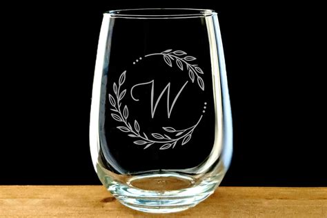 Monogram Etched A Stemless Wine Glass Custom T Personalized T