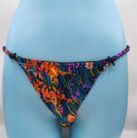 Vintage New S Satiny Polyester String Bikini Panties Floral Design Size L Picclick