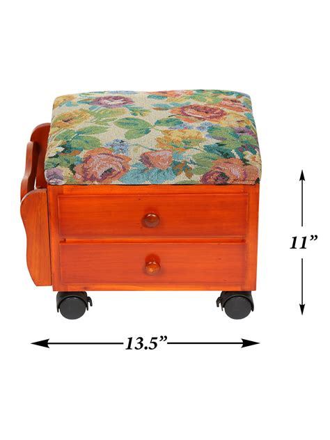 Etna Rolling Storage Ottoman Foot Rest With Drawers And Magazine Rack