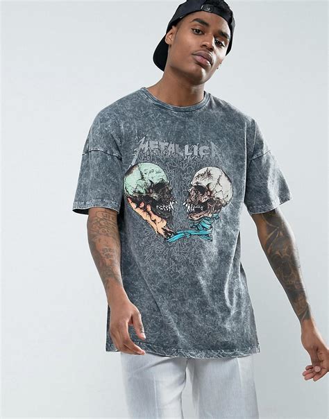 Asos Cotton Metallica Oversized Band T Shirt With Acid Wash In Black