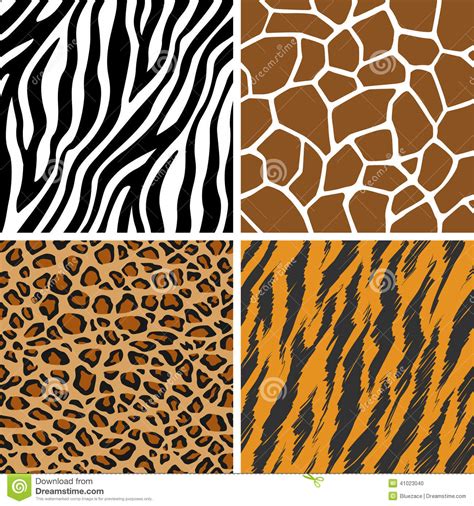 Animal Set Giraffe Leopard Tiger Zebra Seamless Pattern Stock