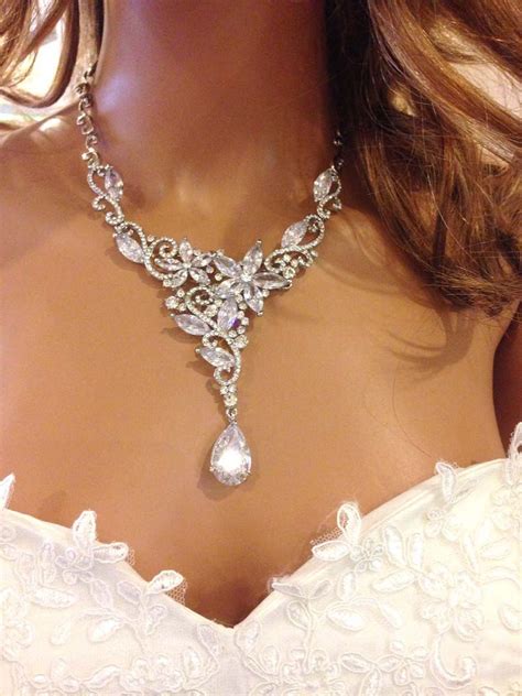 Wedding Jewelry Set Bridal Bib Necklace Earrings Crystal Rhinestone