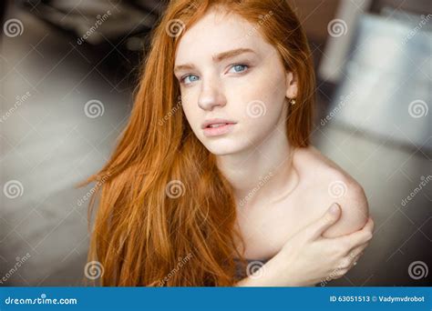 Beautiful Redhead Woman Looking At Camera Stock Image Image Of Girl