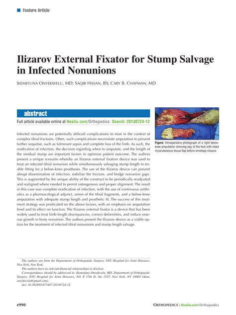 Pdf Ilizarov External Fixator For Stump Salvage In Infected Nonunions