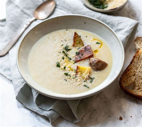 Roasted Garlic And Potato Soup With Parmesan For A Simple Supper