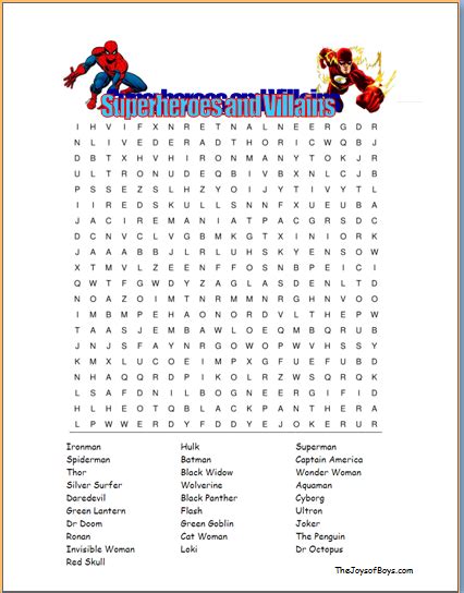 Superhero Word Search Easy Party Game