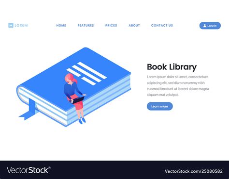 Book Library Landing Page Isometric Template Vector Image