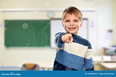 Little Boy Pointing Finger At School Stock Photo Image Of Gesture