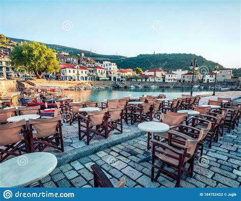 Colorful Morning View Of The Nafpaktos Port Sunny Spring Scene Of The