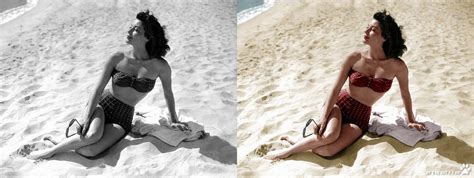 Actress Ava Gardner On The Beach Rcolorization