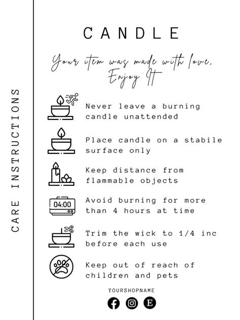 Editable Candle Care Card Printable Candle Instructions Etsy