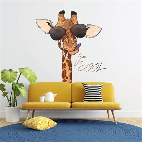 Funny Giraffe Wall Decal For Safari Nursery Giraffe Wall Etsy