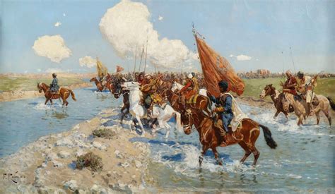 Balkan Cherkess Circassian Cavalry Fording A River Historical