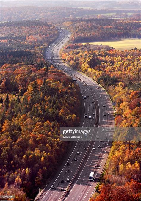 A Tapestry Of Autumnal Trees Border The M4 Motorway Between Junction