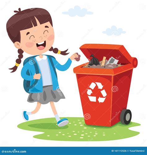 Kid Throwing Garbage In Trash Bin Stock Vector Illustration Of