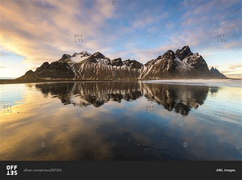 Stokksnes Hofn East Iceland Iceland Vestrahorn Mountain Reflected