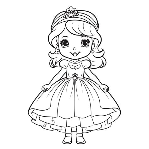 Dibujo De Linda Princesa Para Colorear Página Esbozo Vector PNG