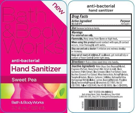 Anti Bacterial Hand Sanitizer Sweet Pea Gel Bath And Body Works Inc