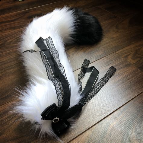 Black And White Cat Tail Fluffy Kitten Tail Cosplay Fursuit Etsy