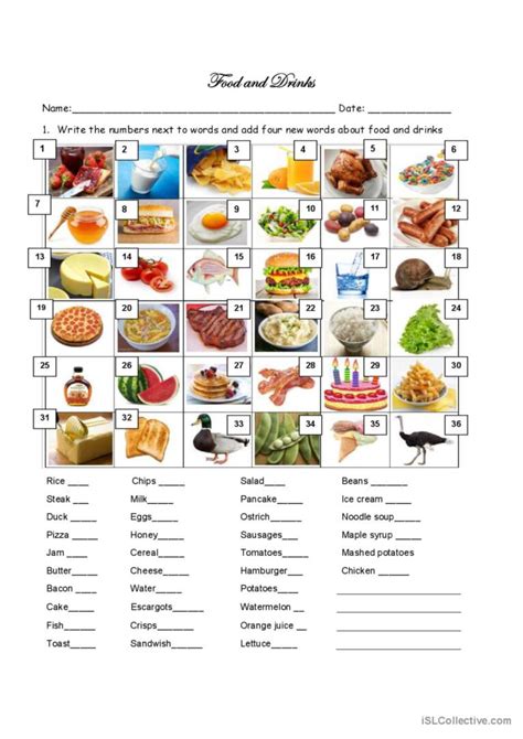 Foods And Drinks Vocabulary English Esl Worksheets Pdf And Doc