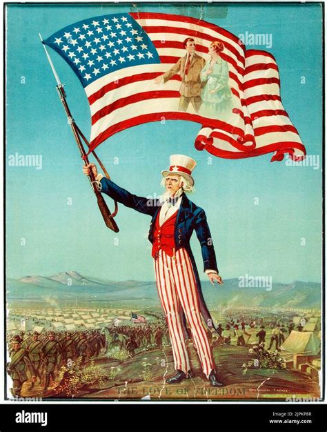Wwi Lithograph Poster The Love Of Freedom Chicago M A Stern Uncle Sam Stock Photo