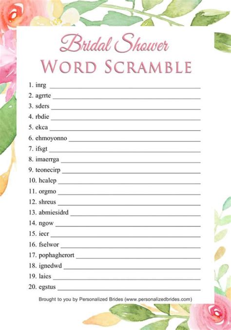 Free Bridal Shower Printable Games Printable World Holiday