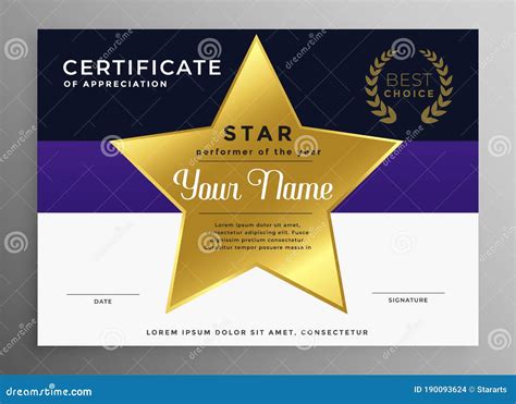 Certificate Of Appreciation Template With Golden Star Stock Vector