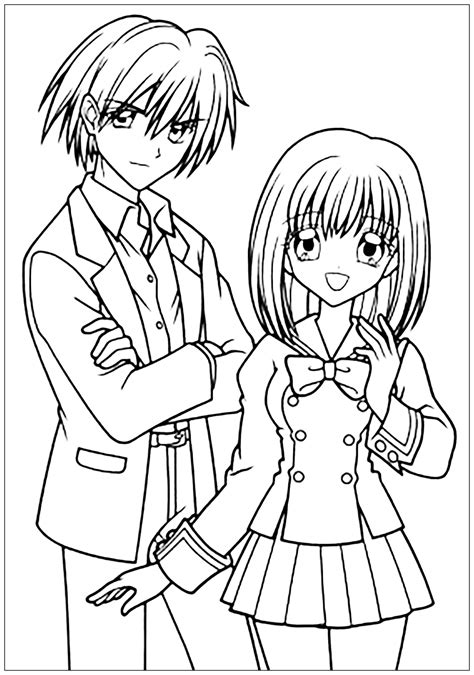 Anime is a popular animation and drawing style that originated in japan. Manga drawing boy and girl in school suit - Manga / Anime Adult Coloring Pages
