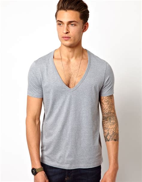 Asos T Shirt With Deep V Neck In Gray For Men Lyst