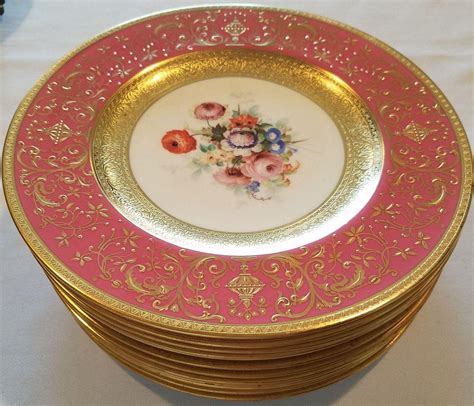 12 Antique Floral Royal Worcester Cabinet Plates Raised Gold Heavy From
