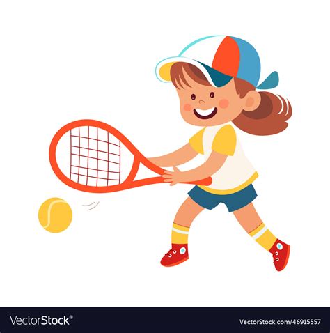 Kid Girl Playing Tennis Royalty Free Vector Image