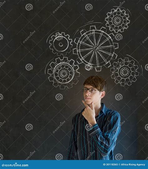 Man Thinking With Turning Gear Cogs Or Gears Stock Image Image Of