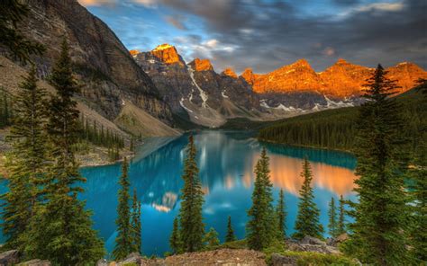 Download Wallpapers 4k Moraine Lake Sunset Banff Forest Mountains North America Banff