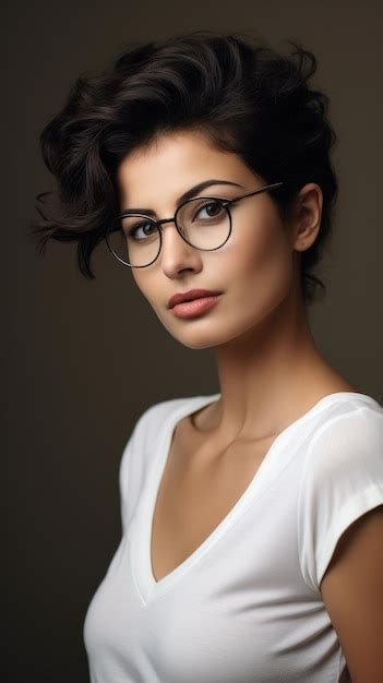 Premium Ai Image Woman Wearing Glasses Short Straight Hair