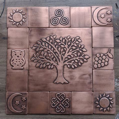Beautiful Tree Of Life Set Of 17 Handmade Copper Tiles Etsy Copper