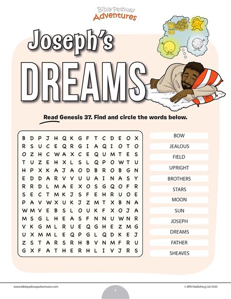 Freebie Joseph S Dreams Word Search Puzzle Teaching Resources