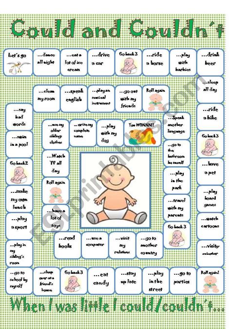 Could And Couldnt Board Game Esl Worksheet By Imelda Esl Teaching