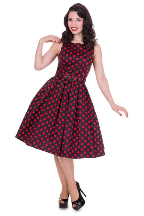 Womans Black And Red Polka Dot Swing Dress Vintage Swing Dress Vintage Polka Dot Dress Black