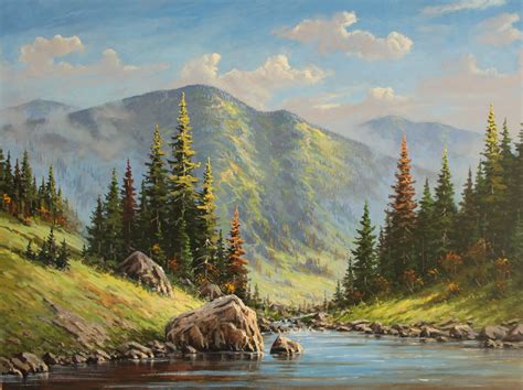 Mountain Lake With Spruce Oil Paintinglandscape Mountain Etsy