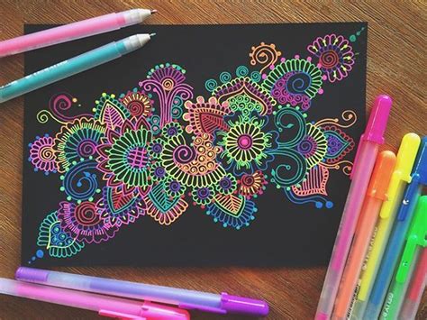 Gelly Roll Pen Doodlezentangle By Simran Savadia Neon Colours On